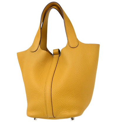 Hermes 2018 Jaune Amber Taurillon Clemence Picotin Lock 18 PM Handbag