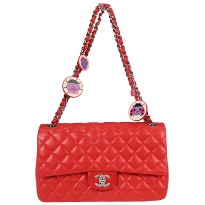 Chanel 2003-2004 Red Lambskin Medium Ladybug Single Flap Shoulder Bag