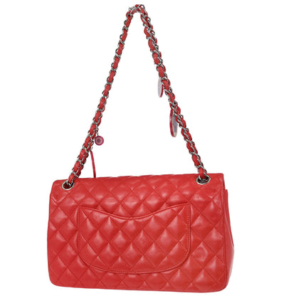 Chanel 2003-2004 Red Lambskin Medium Ladybug Single Flap Shoulder Bag