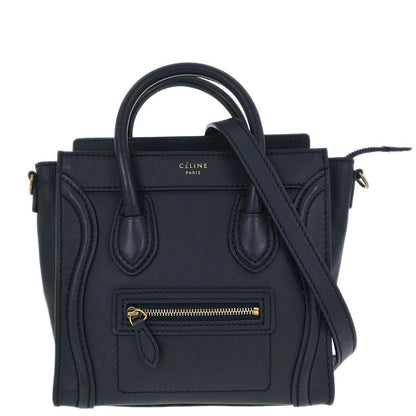 Celine Navy Leather Nano Luggage 2way Shoulder Tote Bag