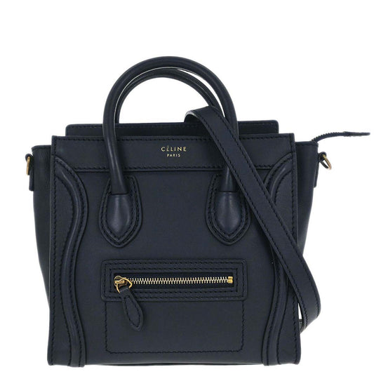 Celine Navy Leather Nano Luggage 2way Shoulder Tote Bag