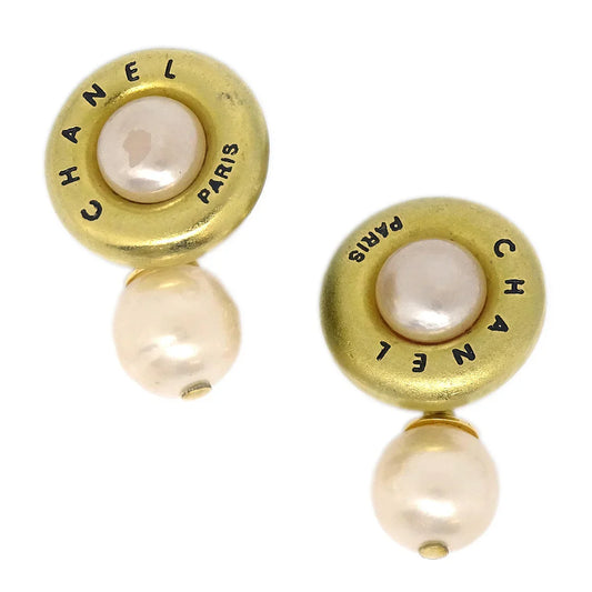 Chanel Cuff Links Faux Pearl Gold 94A
