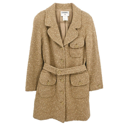 Chanel 2001 Single Breasted Coat Beige #38