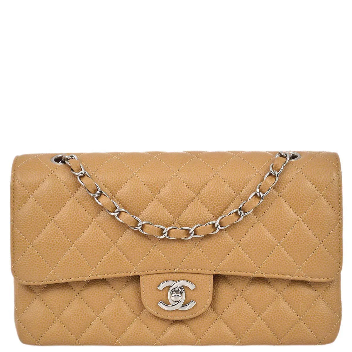 Chanel 2004-2005 Beige Caviar Medium Classic Double Flap Bag SHW