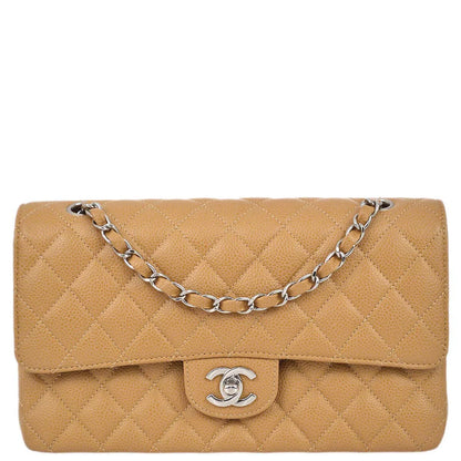 Chanel 2004-2005 Beige Caviar Medium Classic Double Flap Bag SHW
