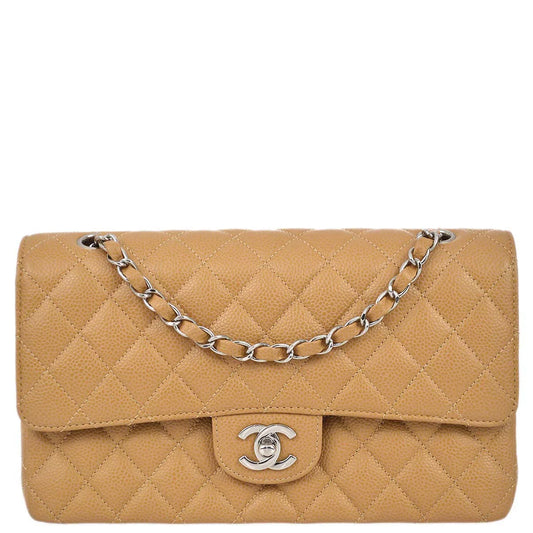 Chanel 2004-2005 Beige Caviar Medium Classic Double Flap Bag SHW