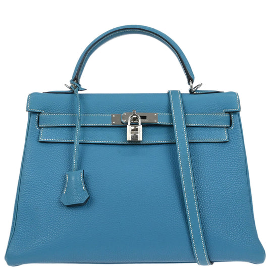 Hermes Blue Jean Togo Kelly 32 Retourne 2way Shoulder Handbag