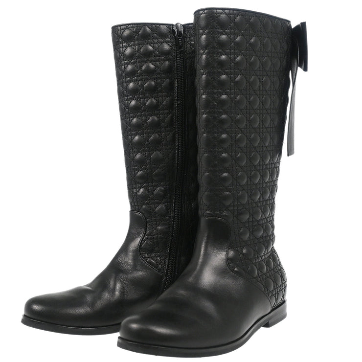 Christian Dior * Black Leather Cannage Middle Boots Shoes #32