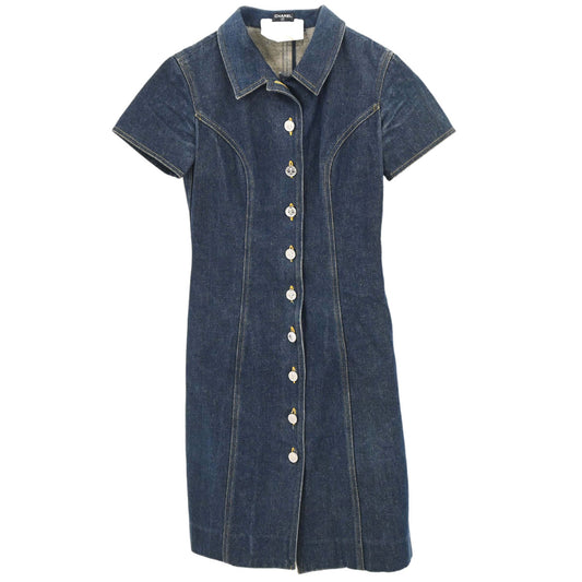 Chanel 1997 CC logo-buttons denim dress