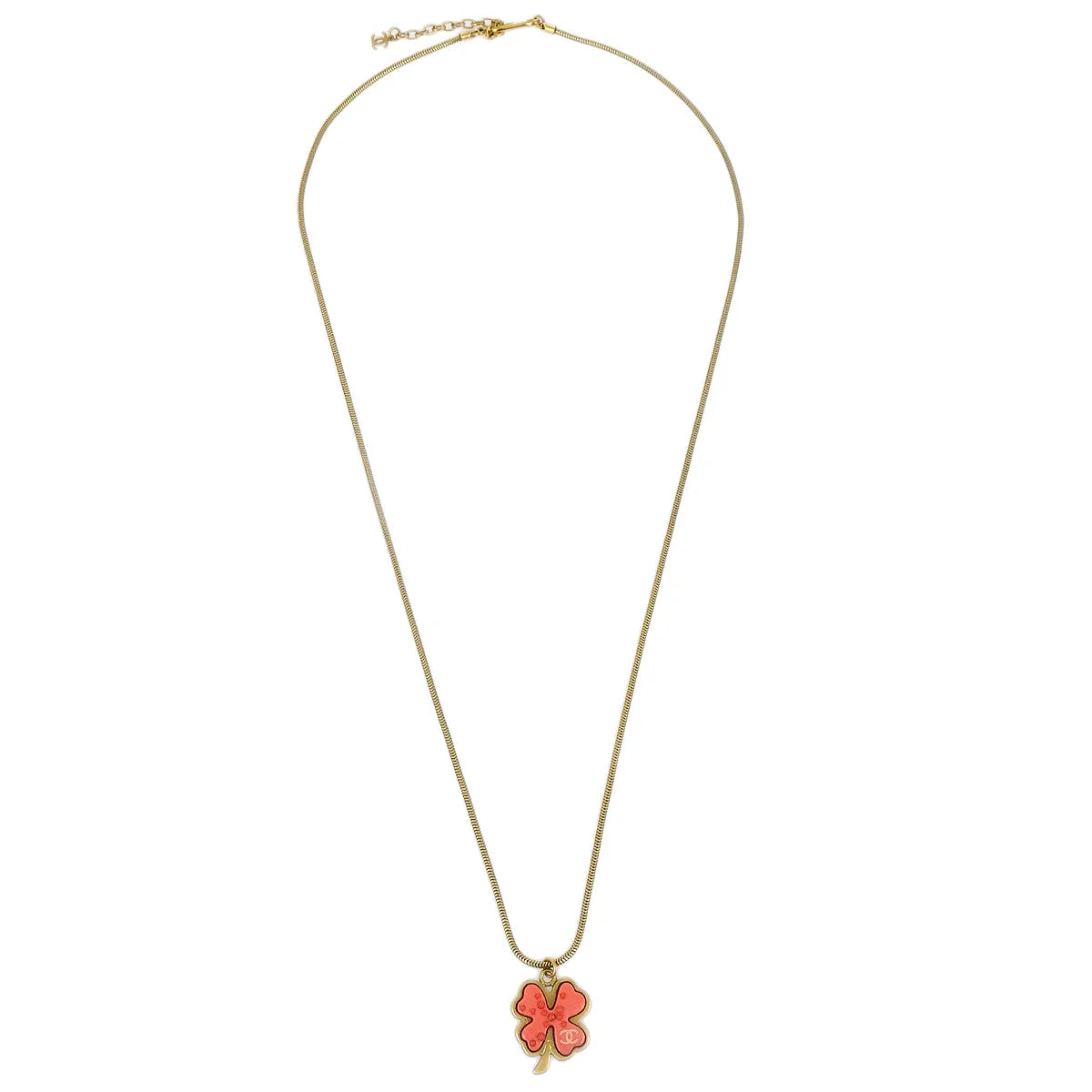 Chanel Clover Gold Chain Pendant Necklace 03P