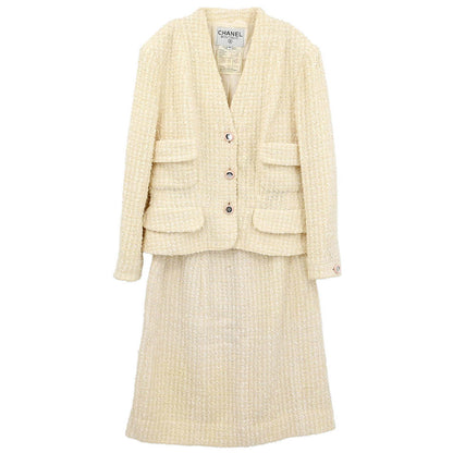 Chanel 1995 Setup Suit Jacket Skirt White #40