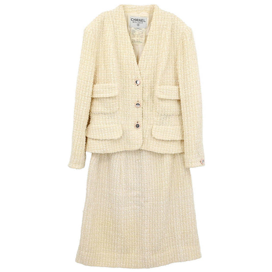 Chanel 1995 Setup Suit Jacket Skirt White #40