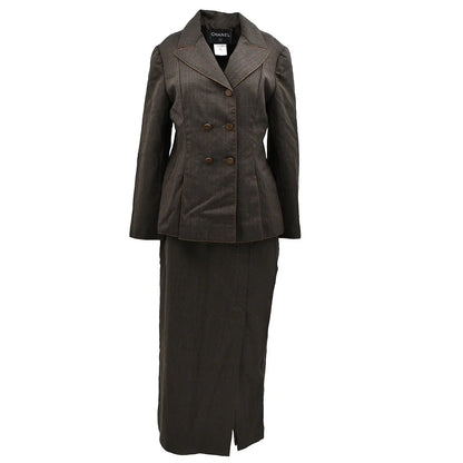 Chanel Setup Suit Jacket Skirt Brown 98A #42