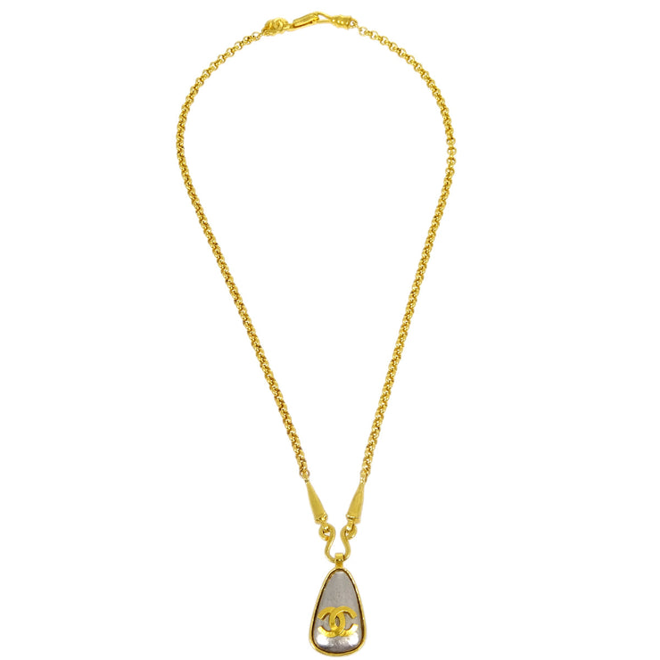 Chanel Gold Chain Pendant Necklace Stone 97A