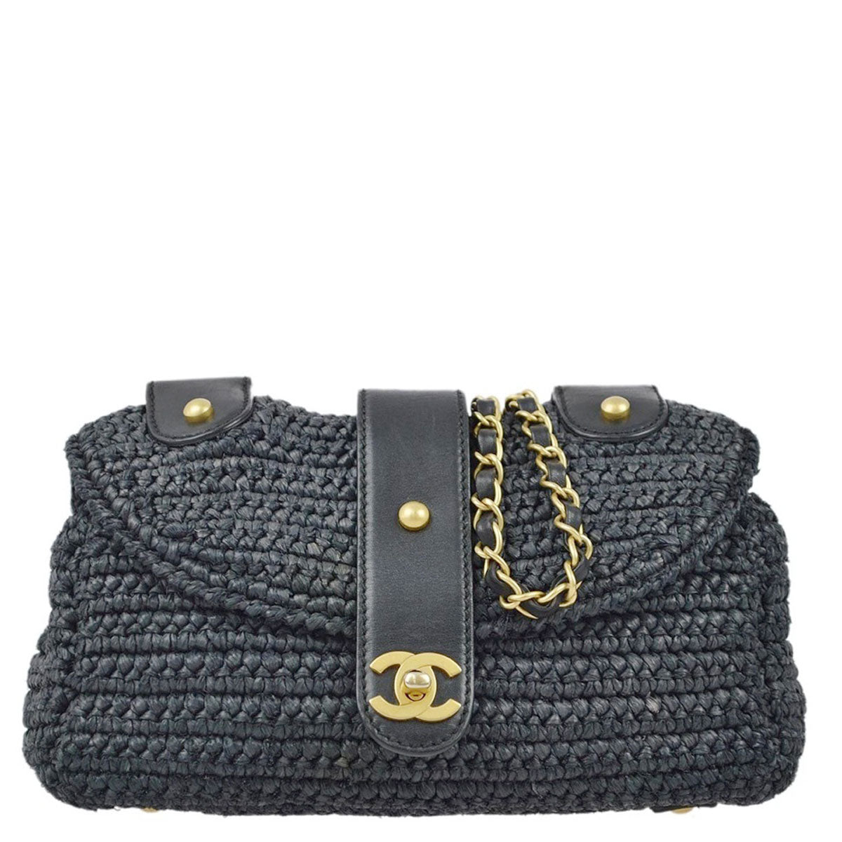 Chanel 2005-2006 Black Straw Chain Shoulder Bag