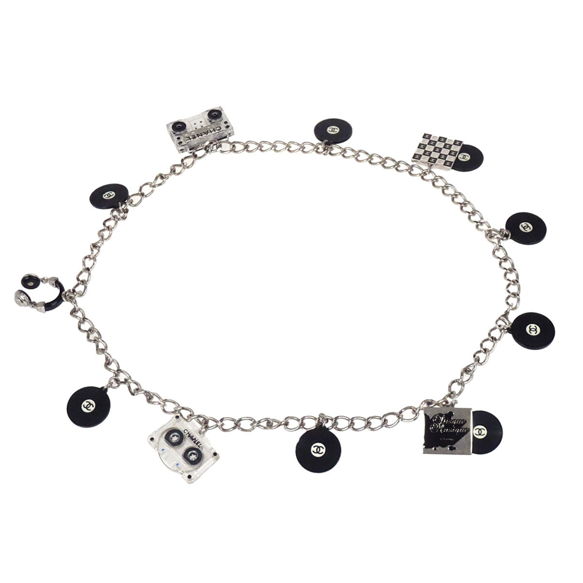 Chanel Record Cassette Tape Chain Belt Silver Rhinestone 04P