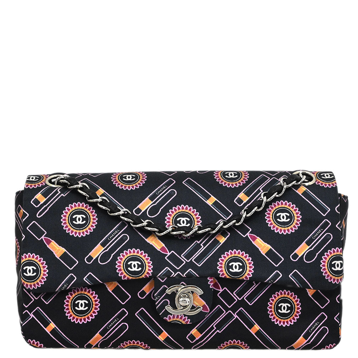 Chanel 2005-2006 Black Satin Classic Single Flap Shoulder Bag