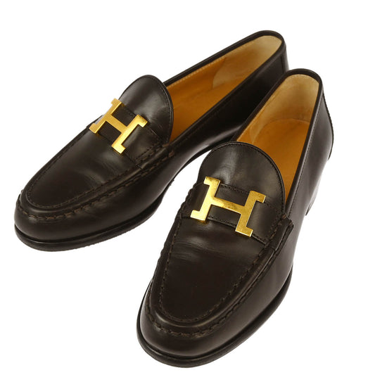 Hermes * Brown Constance Loafers Shoes #35 1/2