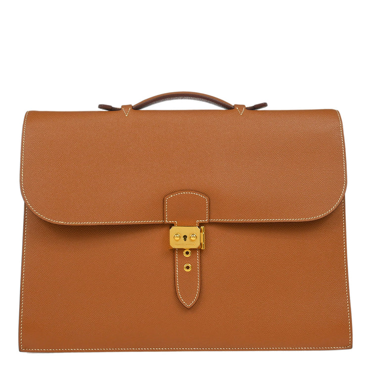 Hermes 1999 Gold Courchevel Sac a Depeches 38 Briefcase