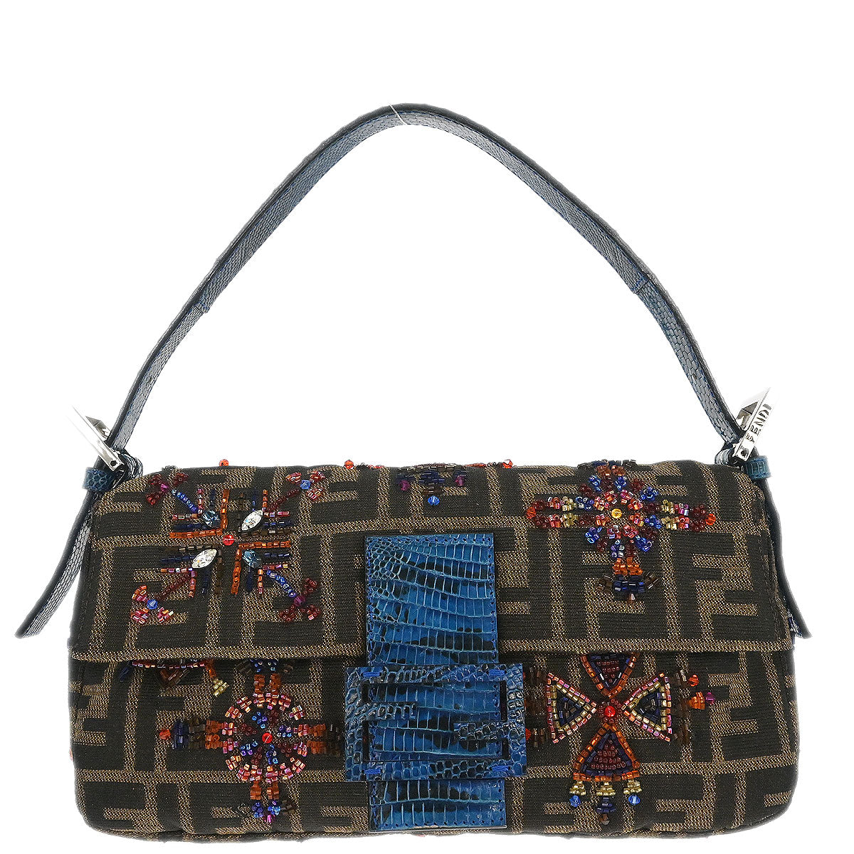 Fendi * 2000 Brown Crocodile Zucca Baguette Handbag