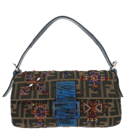 Fendi * 2000 Brown Crocodile Zucca Baguette Handbag