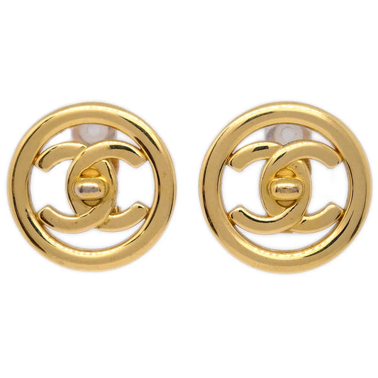 Chanel Turnlock Button Earrings Gold Clip-On 97P