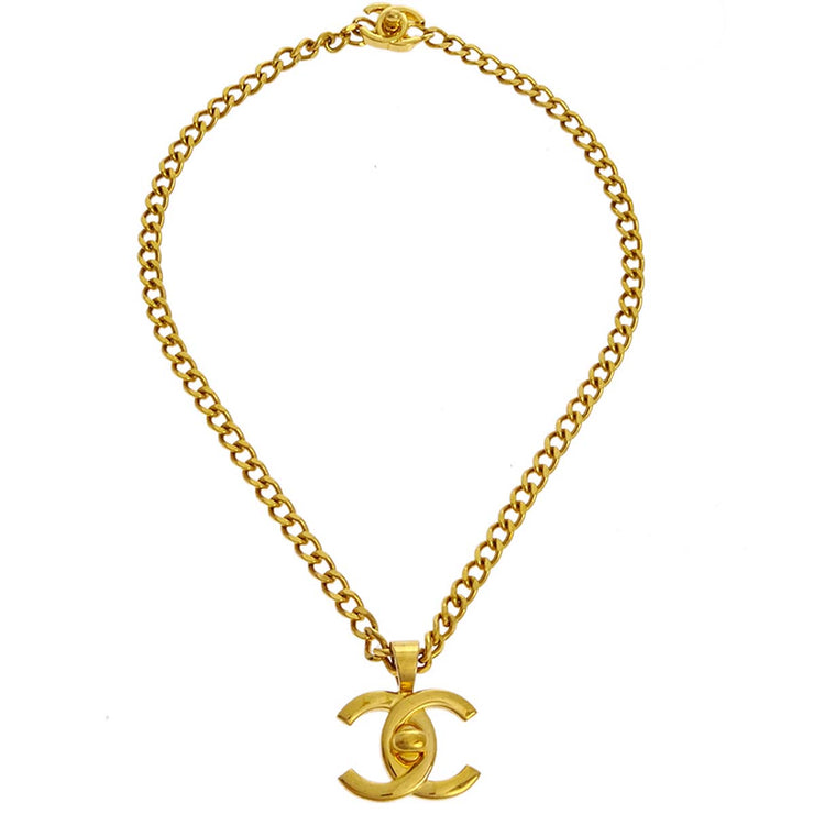 Chanel Turnlock Gold Chain Necklace Pendant 97P