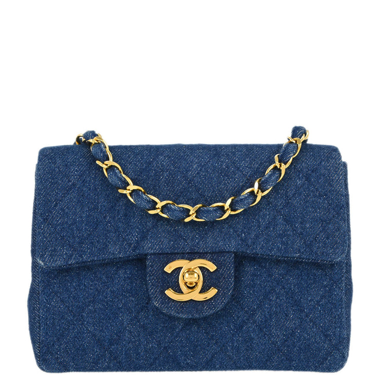 Chanel * 1989-1991 Blue Denim Mini Classic Square Flap Shoulder Bag 17