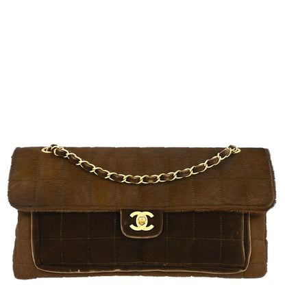 Chanel * 2000-2002 Brown Pony Hair Choco Bar Single Flap Shoulder Bag