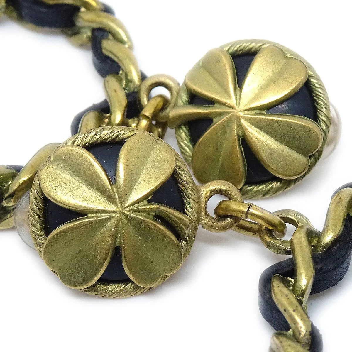Chanel Clover Chain Hoop Earrings Clip-On Gold 94P