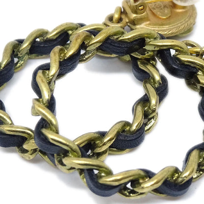 Chanel Clover Chain Hoop Earrings Clip-On Gold 94P
