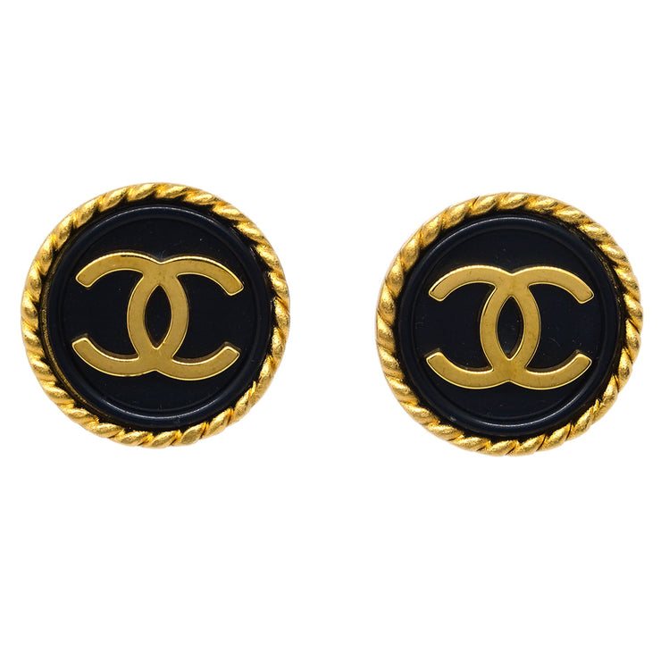 Chanel Black Button Earrings Clip-On 95A