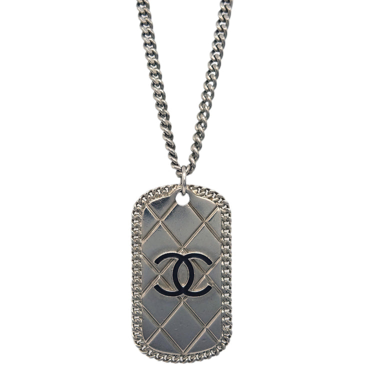 Chanel Plate Chain Necklace Silver 09P