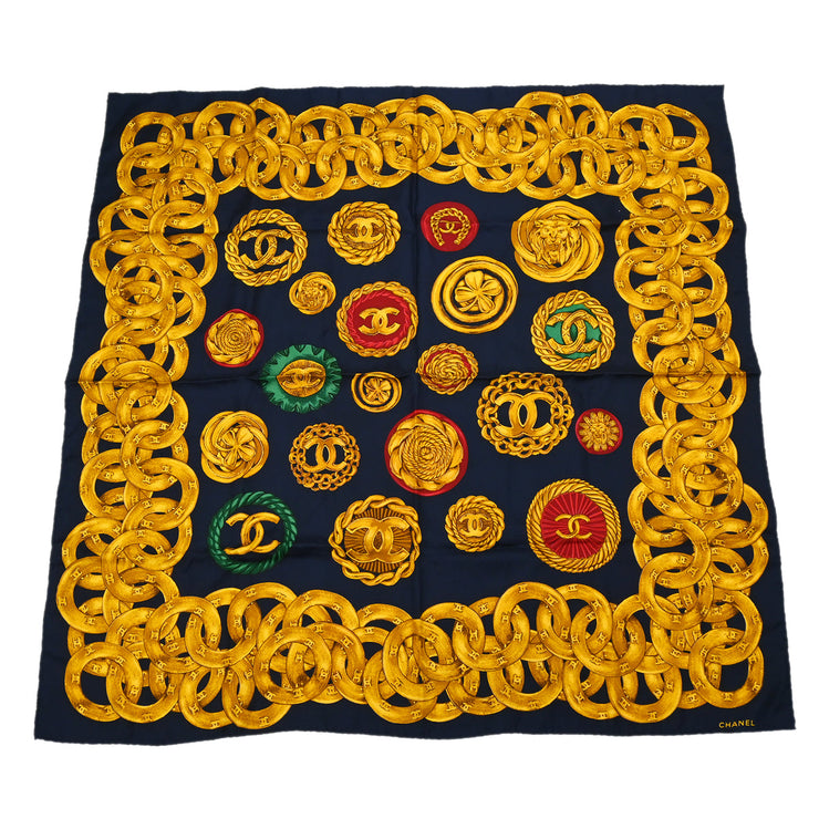 Chanel Navy Gold Scarf Small Good