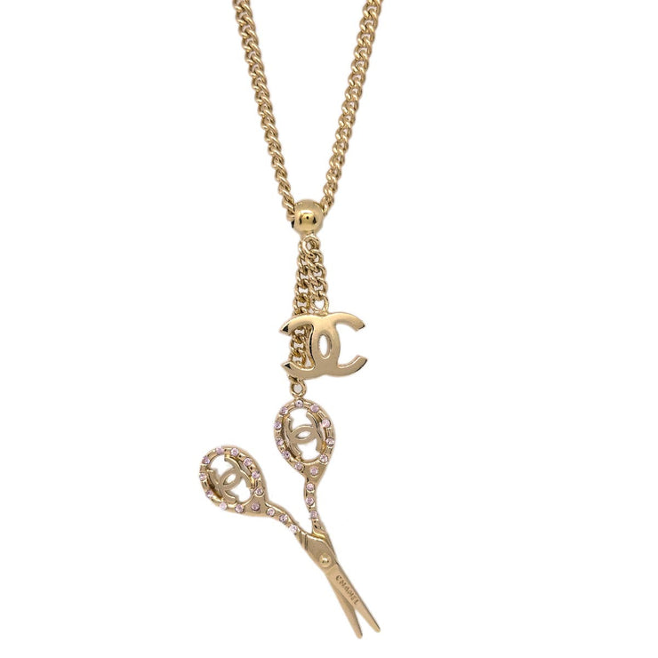 Chanel Scissors Necklace Rhinestone Gold 02P