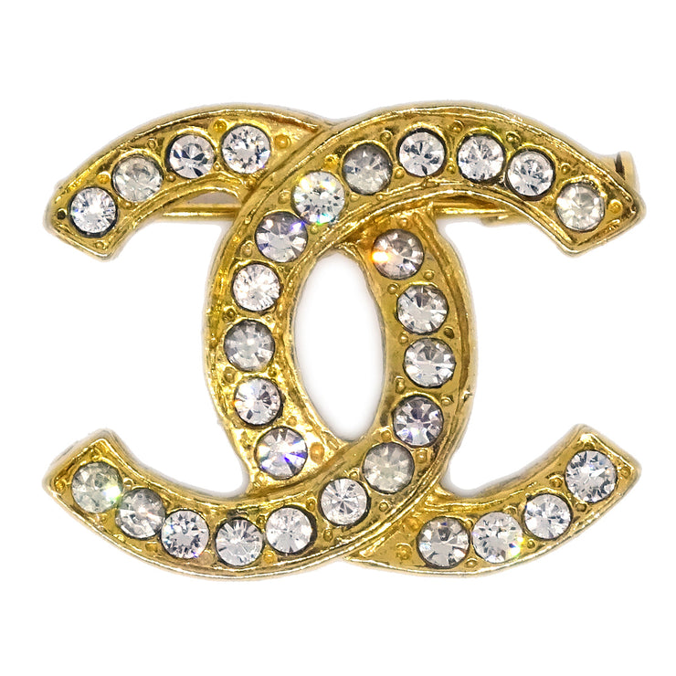 Chanel CC Brooch Pin Rhinestone Gold