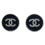 Chanel Button Earrings Clip-On Black Silver 04V