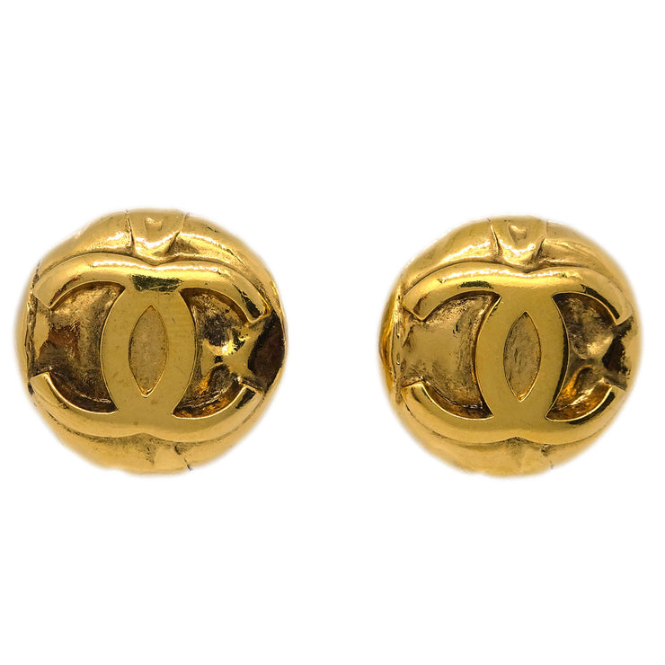 Chanel Button Earrings Clip-On Gold 97P