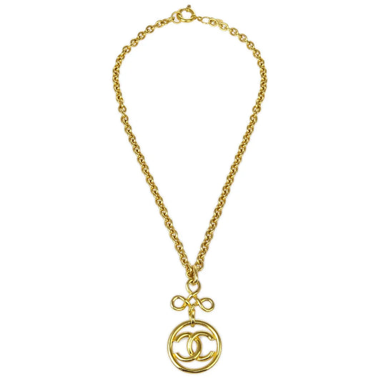 Chanel Gold Medallion Chain Pendant Necklace 93P