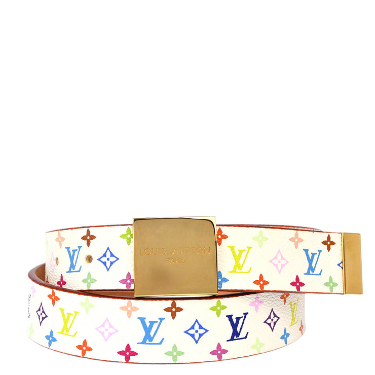 Louis Vuitton 2004 White Multicolor Ceinture Carre Belt M9270W #80/32 Small Good