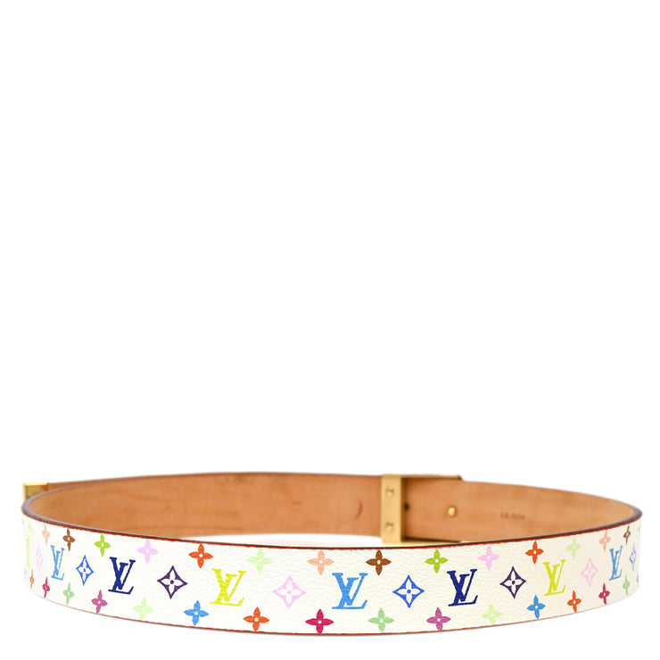 Louis Vuitton 2004 White Multicolor Ceinture Carre Belt M9270W #80/32 Small Good