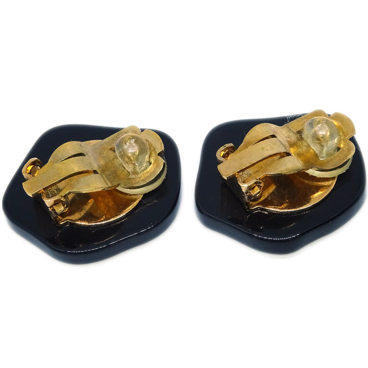 Chanel Rose Earrings Clip-On Black 03P