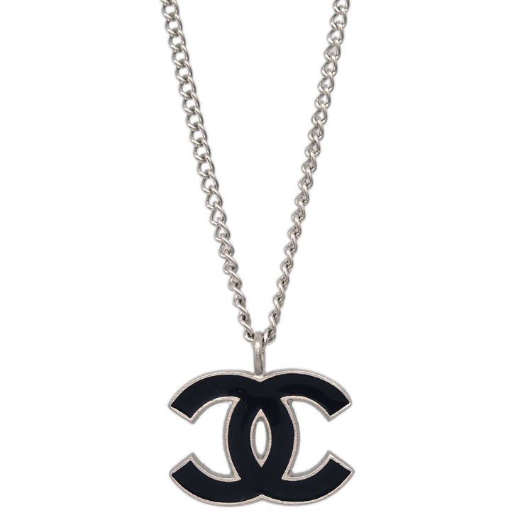 Chanel Chain Necklace Silver Black 06P