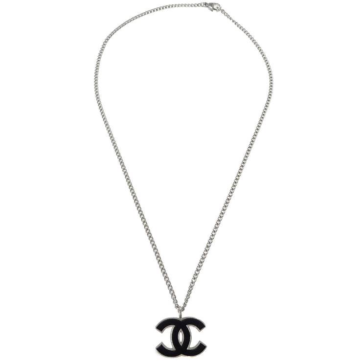 Chanel Chain Necklace Silver Black 06P