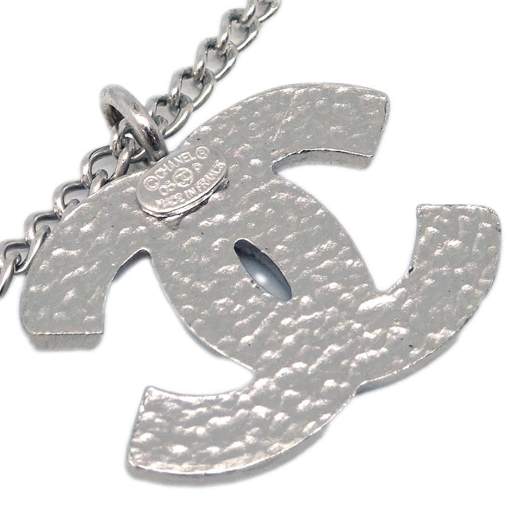 Chanel Chain Necklace Silver Black 06P