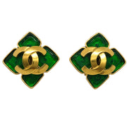 Chanel Rhombus Earrings Gripoix Clip-On Green 95P