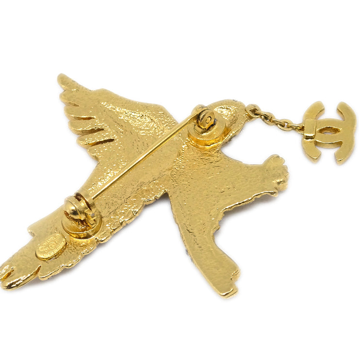 Chanel Eagle Rhinestone Brooch Pin Gold 01P