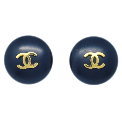 Chanel Button Earrings Clip-On Black 95P