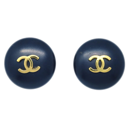 Chanel Button Earrings Clip-On Black 95P