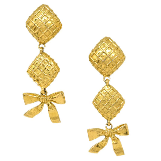 Chanel Bow Dangle Earrings Clip-On Gold
